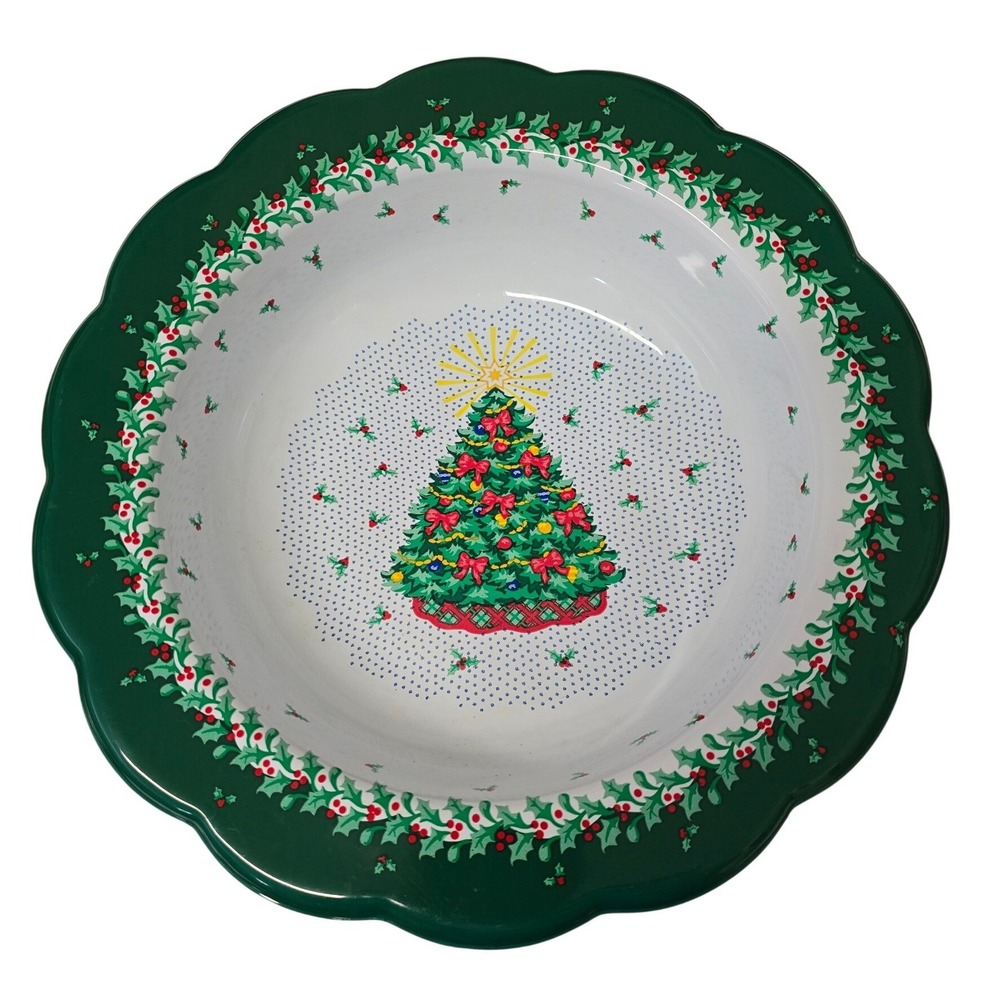 Vintage 1990s Berman Industries Christmas Tree Plastic Serving Bowl Scalloped